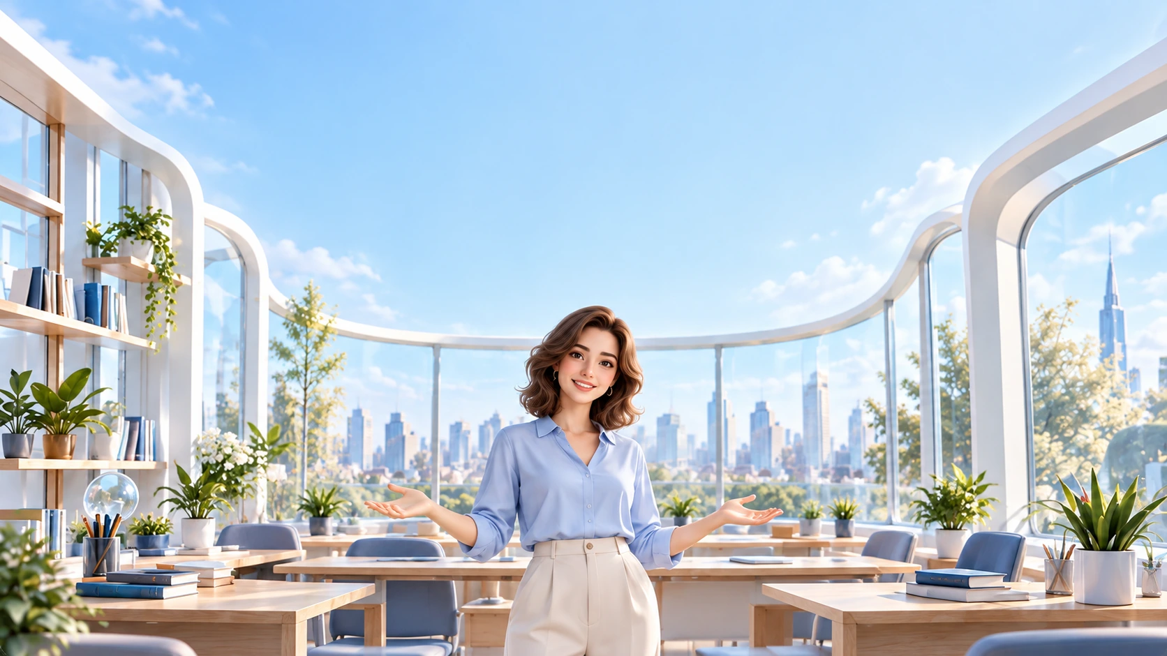 Aydınlık bir sınıfta dijital öğretmen Derya